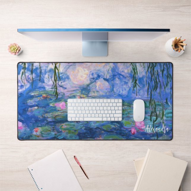 Claude Monet Shades of Blue Water Lilies Desk Mat (Office 1)
