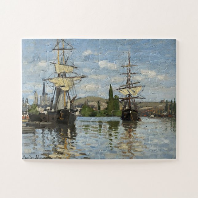 Claude Monet Ships on the Seine River Travel Art Jigsaw Puzzle (Horizontal)