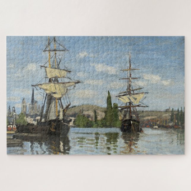 Claude Monet Ships on the Seine River Travel Art Jigsaw Puzzle (Horizontal)