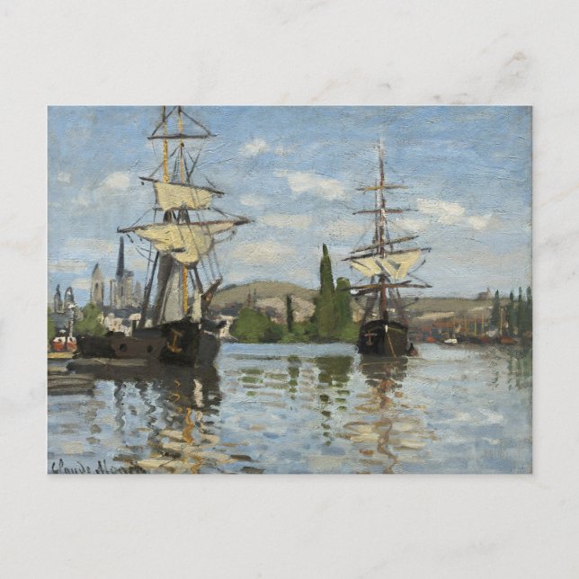 Claude Monet Ships on the Seine River Travel Art Postcard (Front)