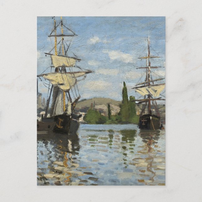 Claude Monet Ships on the Seine River Travel Art Postcard (Front)