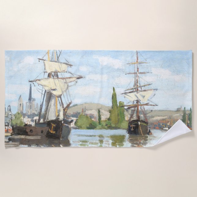Claude Monet. Ships Riding on the Seine at Rouen Beach Towel (Front)