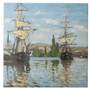 Claude Monet   Ships Riding on the Seine at Rouen Ceramic Tile