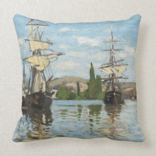 Claude Monet Ships Riding on the Seine at Rouen Cushion