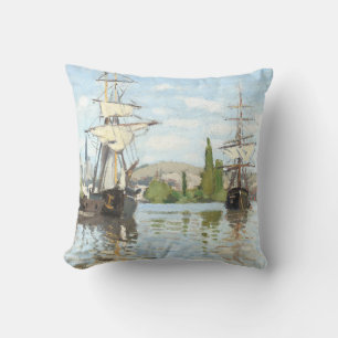 Claude Monet. Ships Riding on the Seine at Rouen Cushion