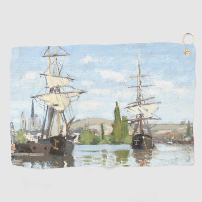 Claude Monet. Ships Riding on the Seine at Rouen Golf Towel (Horizontal)