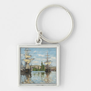 Claude Monet Ships Riding on the Seine at Rouen Key Ring