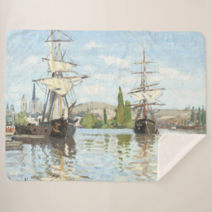 Claude Monet. Ships Riding on the Seine at Rouen Sherpa Blanket