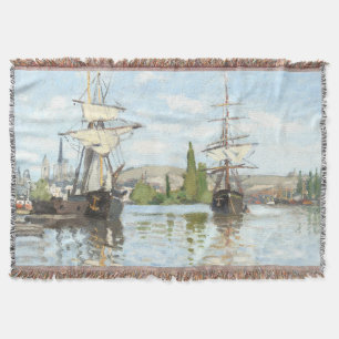 Claude Monet. Ships Riding on the Seine at Rouen Throw Blanket