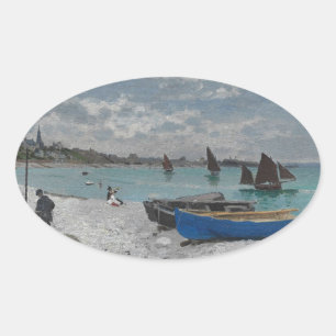 Claude Monet Sky Clouds Boats Ships Sea Ocean Oval Sticker