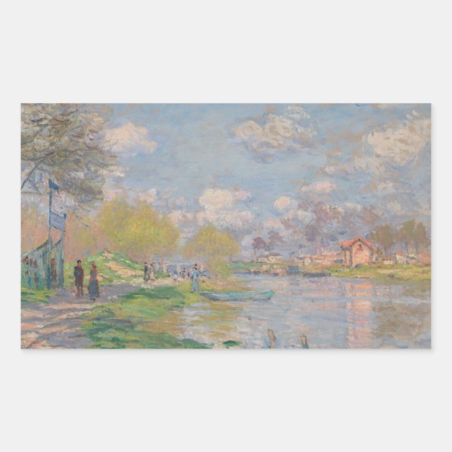 Claude Monet - Spring by the Seine Rectangular Sticker (Front)