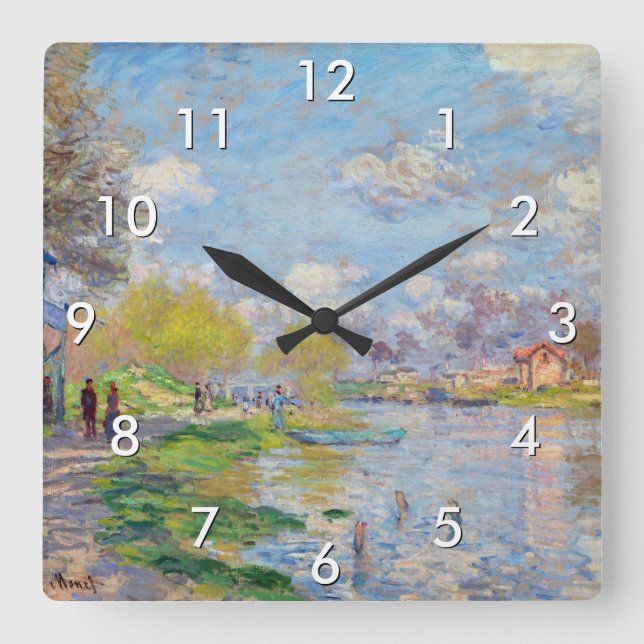 Claude Monet - Spring by the Seine Square Wall Clock (Front)