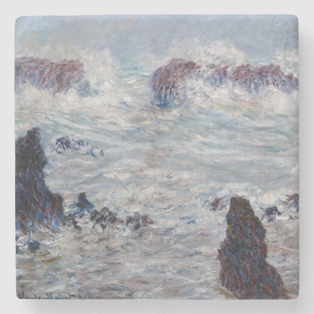 Claude Monet - Storm off the Belle-Ile Coast Stone Coaster (Front)