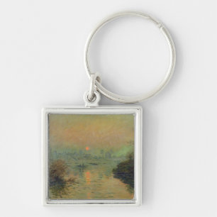 Claude Monet Sun Setting over the Seine Key Ring