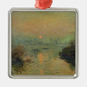 Claude Monet Sun Setting over the Seine Metal Ornament