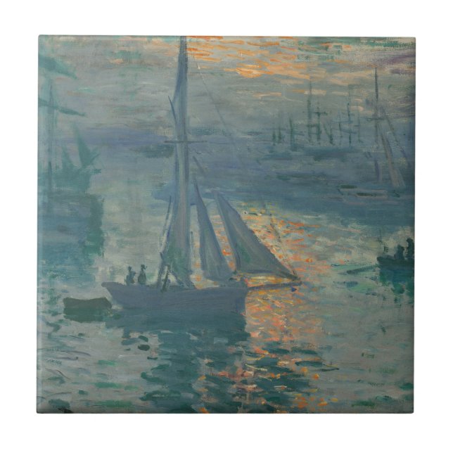 Claude Monet Sunrise Marine Sailboat Impressionism Ceramic Tile (Front)