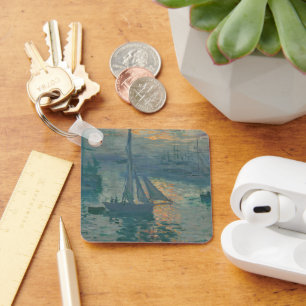Claude Monet Sunrise Marine Sailboat Impressionism Key Ring