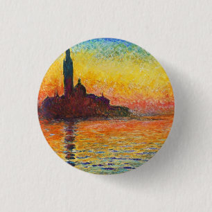 Claude Monet Sunset In Venice Impressionist Art 3 Cm Round Badge