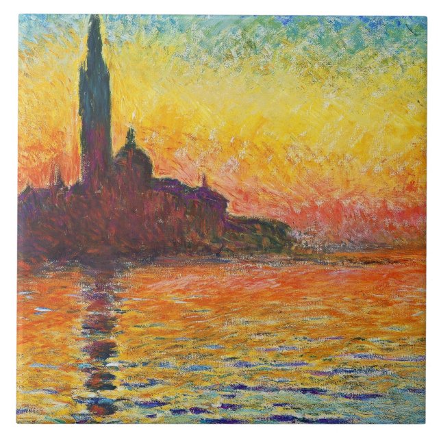 Claude Monet Sunset In Venice Impressionist Art Ceramic Tile (Front)
