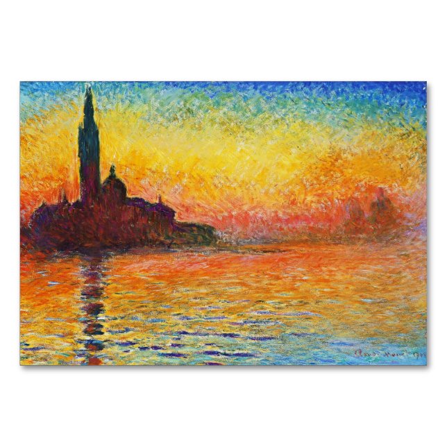 Claude Monet Sunset In Venice Impressionist Art Table Number (Front)