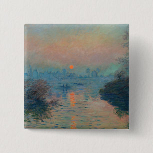 Claude Monet - Sunset on the Seine at Lavacourt 15 Cm Square Badge