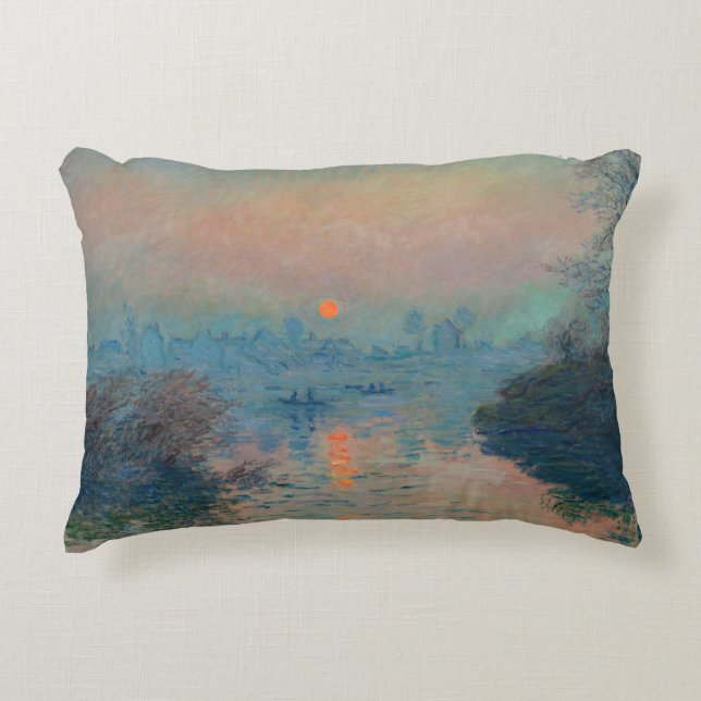 Claude Monet - Sunset on the Seine at Lavacourt Decorative Cushion (Front)