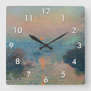 Claude Monet - Sunset on the Seine at Lavacourt Square Wall Clock