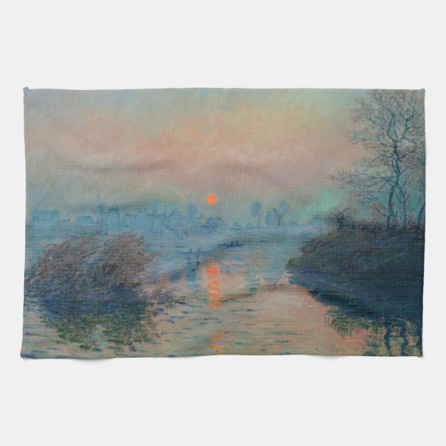 Claude Monet - Sunset on the Seine at Lavacourt Tea Towel (Horizontal)