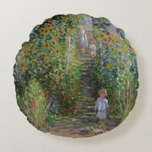 Claude Monet The Artist's Garden at Vetheuil Round Cushion