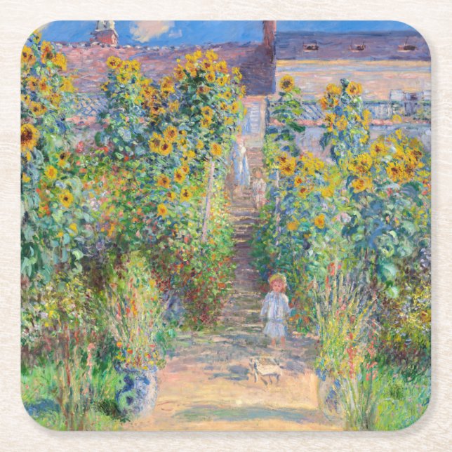 Claude Monet - The Artist's Garden at Vetheuil Square Paper Coaster (Front)