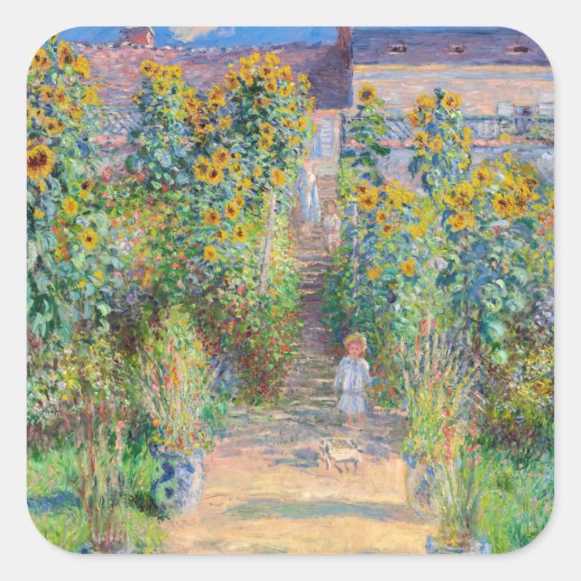 Claude Monet - The Artist's Garden at Vetheuil Square Sticker (Front)