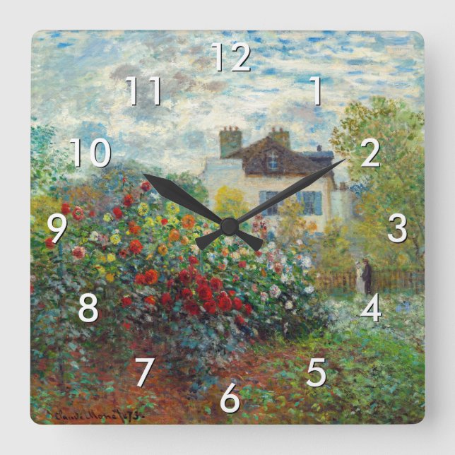 Claude Monet - The Artist's Garden in Argenteuil Square Wall Clock (Front)