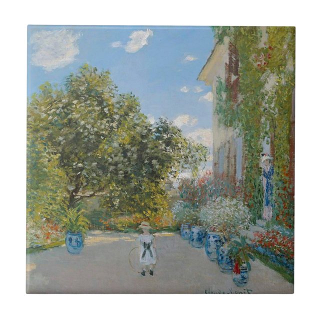 Claude Monet - The Artists House at Argenteuil Ceramic Tile (Front)