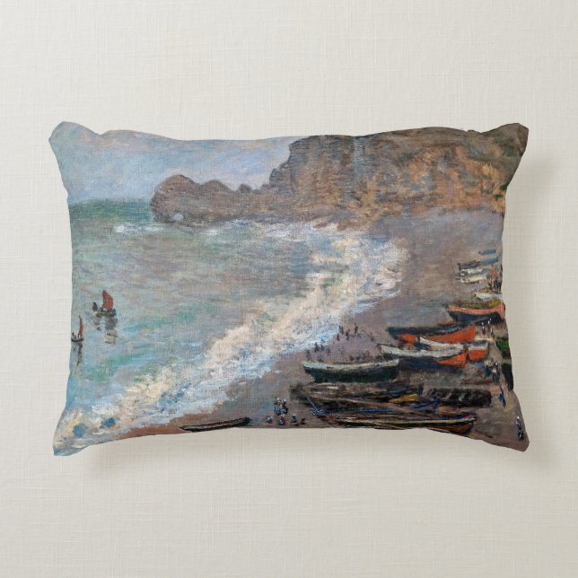 Claude Monet - The Beach at Etretat Decorative Cushion (Front)