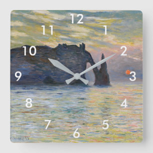 Claude Monet - The Cliff, Etretat, Sunset Square Wall Clock