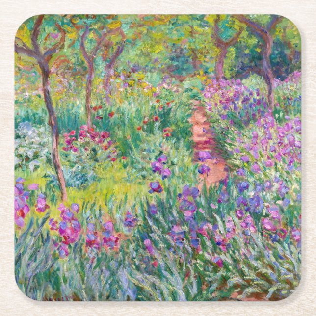 Claude Monet - The Iris Garden at Giverny Square Paper Coaster (Front)