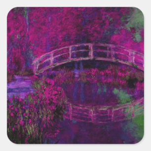 Claude Monet The Japanes Bridge purple Square Sticker