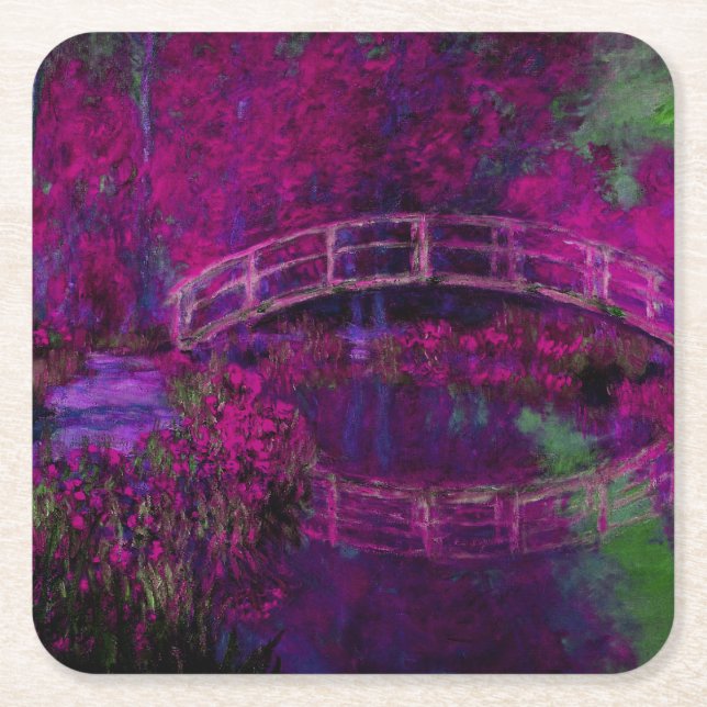 Claude Monet The Japanese Bridge purple Square Paper Coaster (Front)