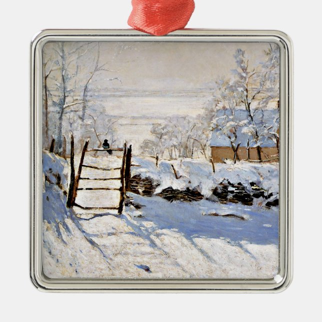 Claude Monet, The Magpie, famous painting,  Metal Ornament (Front)
