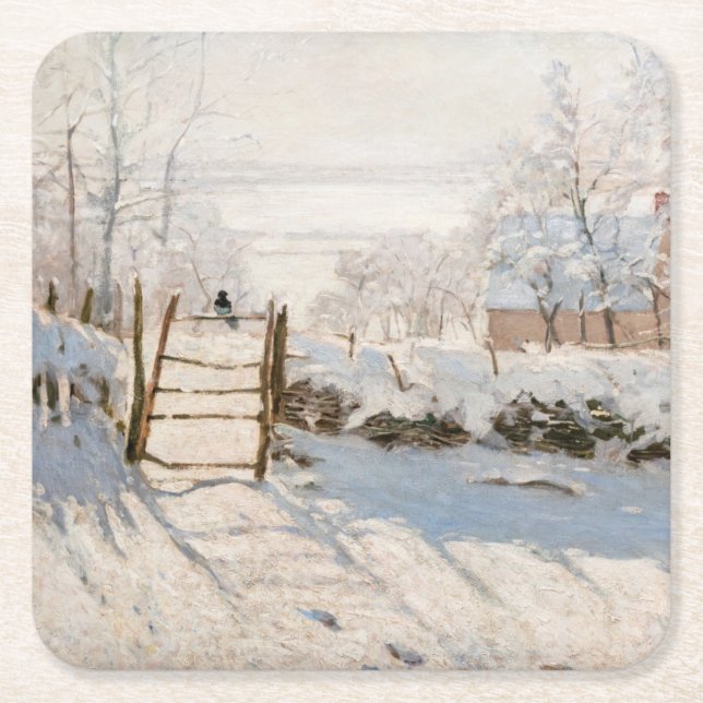 Claude Monet - The Magpie Square Paper Coaster (Front)
