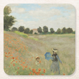 Claude Monet The Poppy Field near Argenteuil Art Square Paper Coaster