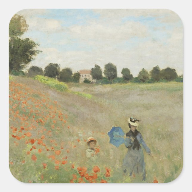 Claude Monet The Poppy Field near Argenteuil Art Square Sticker (Front)