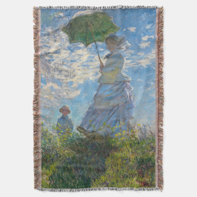Claude Monet - The Promenade, Woman with a Parasol Throw Blanket (Front Vertical)