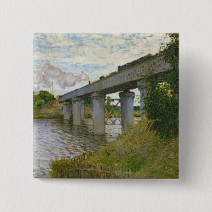 Claude Monet   The Railway Bridge at Argenteuil 15 Cm Square Badge