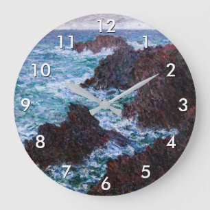 Claude Monet - The Rocks at Belle-Ile, Wild Coast Large Clock
