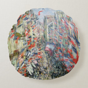 Claude Monet   The Rue Montorgueil, Paris Round Cushion