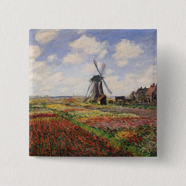 Claude Monet | Tulip Fields Rijnsburg Windmill 15 Cm Square Badge (Front)