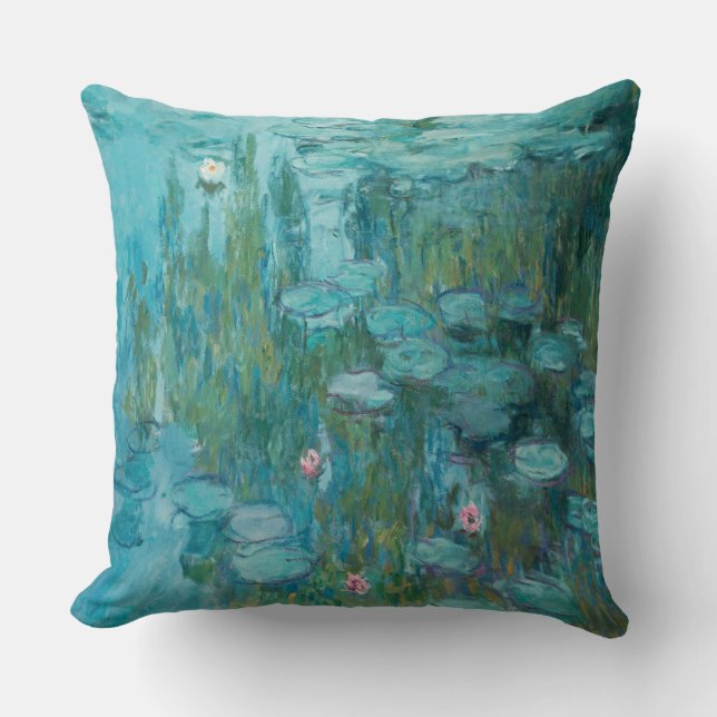 Claude Monet, Water Lilies, 1915, Aqua Blue Cushion (Front)