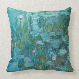 Claude Monet, Water Lilies, 1915, Aqua Blue Cushion