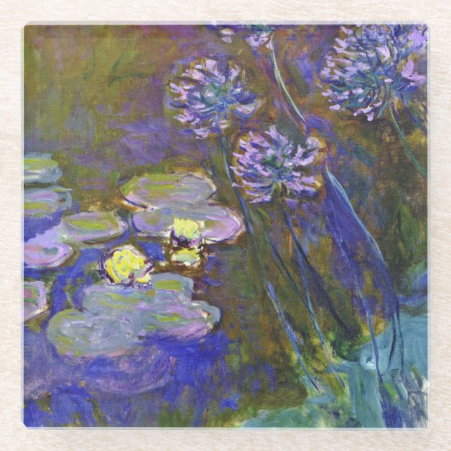 Claude Monet Water Lilies Agapanthus Glass Coaster (Front)